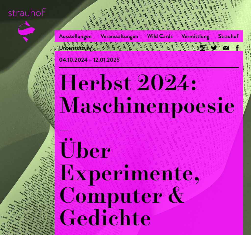 Ausstellung über Maschinenpoesie in Zürich, mit Werken von Beat Gloor, ab Oktober 2024.